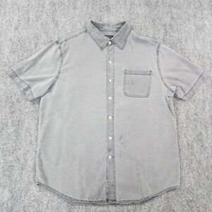 Nat Nast Shirt Mens Large Gray Woven Silk Blend Button Up Short Sleeve Casual